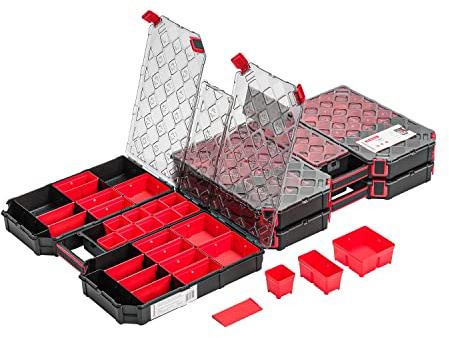 3x Modulierter Sortimentskasten XXL – 390 x 577 x 60 mm - Kleinteilemagazin Sortierkasten mit Transparent Deckel Sortierkoffer Werkzeugbox Sortimentskoffer