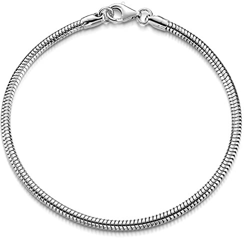 Materia Damen Armband Schlangenkette Silber 925 - Armkette 3mm rhodiniert SA-141-19cm