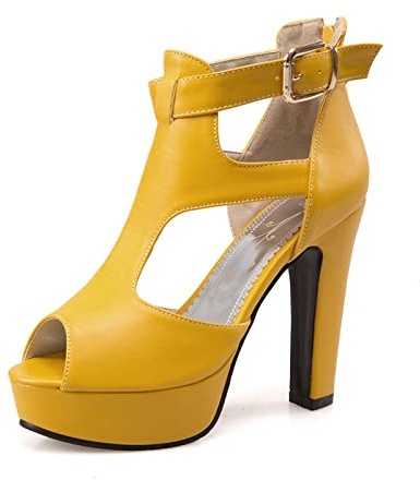 Women's Platform Chunky Block High Heel Peep-Toe Dress Sandals Matte Yellow Label Size 39 - US 8