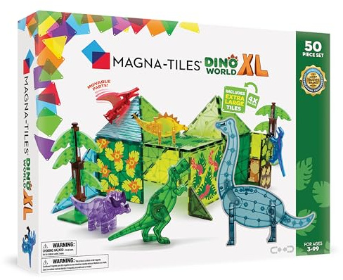Magna-Tiles Dino World XL 50-Piece Magnetic Construction Set, The ORIGINAL Magnetic Building Brand