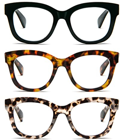 MMOWW Oversized Reading Glasses 3 Pack for Women Blue Light Blocking with Spring Hinge Computer Readers Ladies +1.5