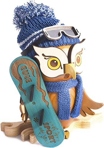 Drechslerei Kuhnert Räuchereule Eule Snowboard 15cm Rauchfigur Räucherfigur - Made in Germany