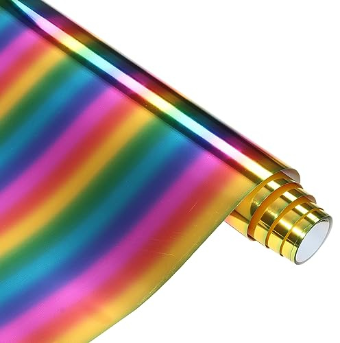 Metallic HTV Heat Transfer Vinyl Roll - 12 x8ft Raibow Metallic Iron On Vinyl Colorful Chrome HTV Vinyl for Garments T-Shirts