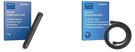 Duravit Stabbbrause mit Duschschlauch, wassersparender Duschkopf mit Strahlart Rain, flexibler Brauseschlauch (1,80m), Duschkopf rund mit Schlauch, reinigungsfreundlich, schwarz matt