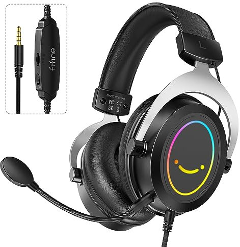 FIFINE 3.5mm Gaming Headset with Mic for PS5,Xbox,PC,Over-Ear Gaming Headphone with Detachable Microphone,RGB,Passive Noise Canceling for Computer,Switch,PlayStation,Wired Gamer Headset-H3