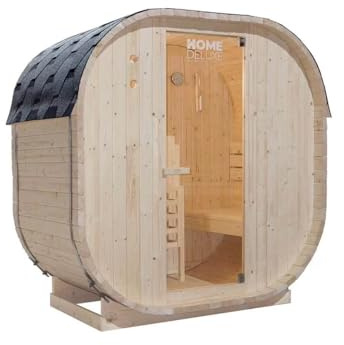 Home Deluxe - Sauna de Exterior Cube M - Dimensiones: Aprox. 194 cm x 195 cm x 120 cm, Madera: Madera de Abeto - Incl. Calefactor de Sauna y Accesorios de Sauna I Sauna de jardín, Sauna de Exterior,