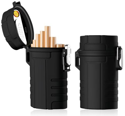 Vegena cigarettfodral med tändare, 2 stycken USB-uppladdningsbar cigarettbox, stormtändare med cigarettfodral, vattentät cigarettdispenser för cigaretter 20 cigaretter