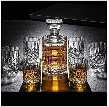 Estante para botellas Estante para vinos Soporte para copas de vino Decantadores de whisky de 7 piezas El decantador de whisky de cristal 100% sin plomo tiene capacidad para hasta 750 ml con tapa pa