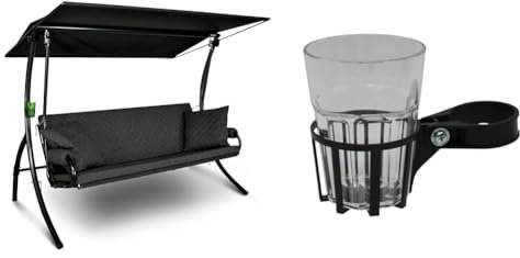 Angerer Hollywoodschaukel Elegance - Gartenschaukel Made in Germany - Schaukel zum Sitzen, Liegen und Entspannen - inklusive Bett-Funktion - einfache Montage (Grau) & Becher durchsichtig