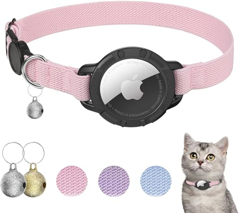 AirTag Katzenhalsband, sucegi Ultraelastisches Katzen-Tracker-Halsband mit Apple-Airtag-Halter, Breakaway-Design (Rosa)