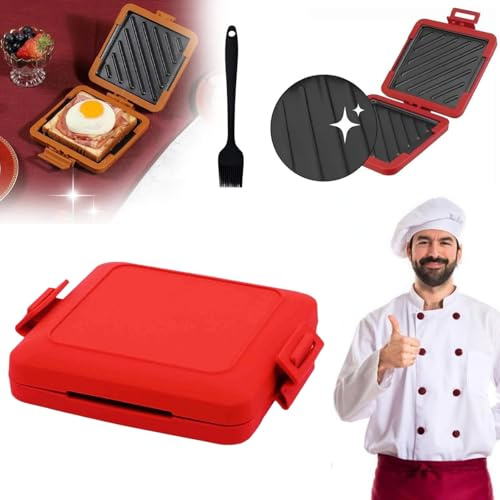 Micro Munchy Microwave Toastie Maker Silicone,Microwave Toastie Sandwich Maker, 17 X 14 Cm Microwavable Toastie Maker with Adjustable Silicone Straps, Dishwasher Safe,No Electricity,Wireless (Red)