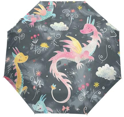 Cartoon Baby Stern Drachen Dinosaurier Regenschirm Taschenschirm Kinder Jungen Mädchen UV-Schutz Auf-Zu Automatik Umbrella Verstärkt Winddichte Zusammenklappbar