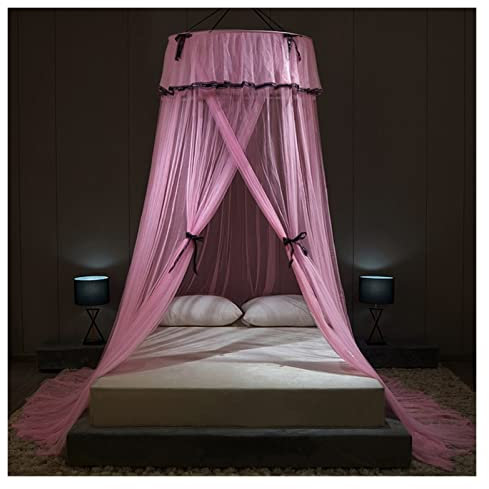 GLMGBP Moskitonetz für Betthimmel, großes Zelt, Doppel- bis Kingsize-Größe, feinste Löcher, Maschen-Verschlüsselungsvorhang, doppelter Moskitoschutz (Farbe: Rosa)