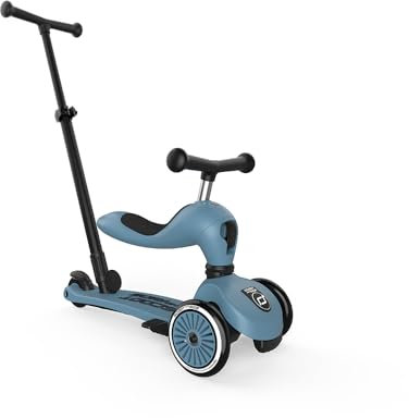 Scoot & Ride Highwaykick 1 Push and Go – 2in1 Laufrad & Scooter mit Eltern-Schiebestange – Kinderroller ab 1 Jahr – höhenverstellbar, mit Safety Pad – bis 50 kg – Farbe: Ash