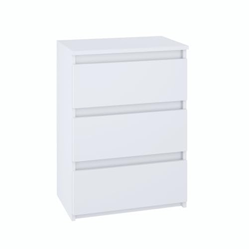 YUMEBLY Kommode 3 Schubladen weiß | 50x75x40 cm | Schrank für Kleidung, Dokumente, kleine Gegenstände | Ideal für Schlafzimmer, Wohnzimmer, Kinderzimmer und Büro