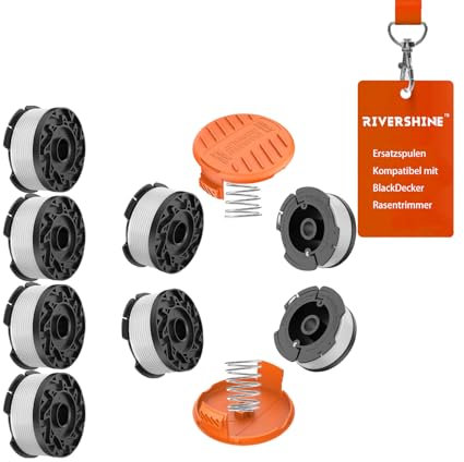 RIVERSHINE A6481, A6485 Bobine Fil Coupe Bordure,1.65mm Bobine de Fil Debroussailleuse, Compatible avec Black et Decker Coupe Bordure, 8 Bobines de Fil de Rechange, 2 Couvercles et 2 Ressorts