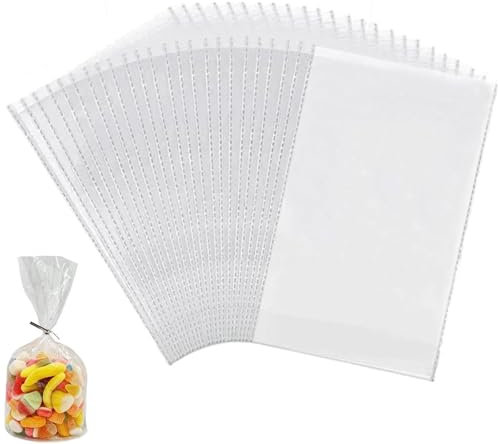 100 Stück Durchsichtige Cellophantüten, 25x15 cm groß Süßigkeiten Geschenkbeutel, Klarsichttüten mit 100 bunten Krawatten Geeignet klarsichttüten für Süssigkeit Chocolate Brot