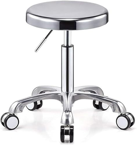 Yongyili Stainless Steel Roller Swivel Stool, Shop Counter Stool, Capable of 440 lbs/200 kg, with Silent Wheels Adjustable Height Workshop Laboratory Doctor Work Stool(A)