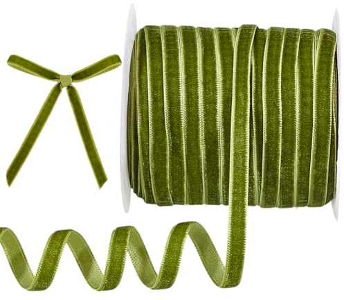 PH PandaHall 50 Yards Olivgrünes Samtband 7mm Zoll Einseitiges Band Samt Satinband Bastelband Besatzband Zum Verpacken von Geschenken Schleifenmachen Kranz Hochzeitsfeier