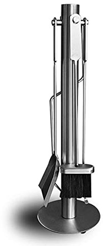 Ensemble de cheminée moderne en acier inoxydable 5 pièces avec pelle, balai, tisonnier, pince et support