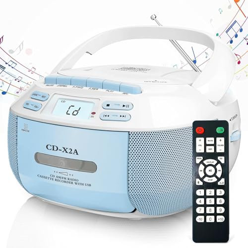 Lettore CD Boombox Lettore di Cassette Combinato con Bluetooth, Cassetta Portatile, Lettore CD/Nastro Ricaricabile, Altoparlanti Stereo integrati Super Bass, Riproduzione USB, Uscita Jack per Cuffie