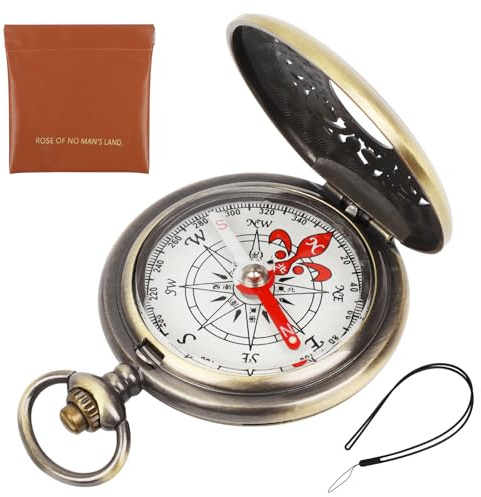 LHOEST Kompass Outdoor Wandern Vintage Kompass Schlüsselanhänger Klein Mini kompass Anhänger Portable Wasserdicht Kompas Kinder Erwachsener Taschenkompass mit Ledertasche Compass Outdoor