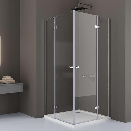 DOOLEEWEE Glasduschen,100x100cm Duschkabine,Drehtür mit Festteil für Eckeinstieg Drehtür 4-teilig, aus 5 mm durchsichtigem ESG - Sicherheitsglas