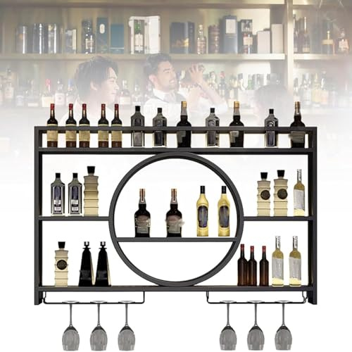 Portabottiglie Da Muro,Portabottiglie In Metallo Espositore Creativo Per Vino Da Mensola Per Vino Industriale Calice E Portabicchieri Espositore Creativo Per Vino Da Parete(Size:120cm,Color:Nero)