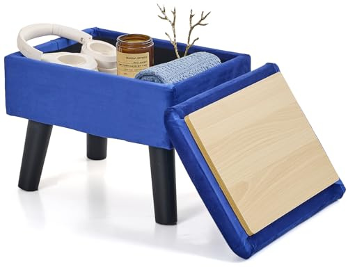 BRIAN & DANY Fußhocker Ottomane mit Stauraum, Samt Rechteck Aufbewahrung Ottomane, Fußhocker mit Beinen Sofa Fußstütze für Wohnzimmer Eingangsbereich Büro, Blau