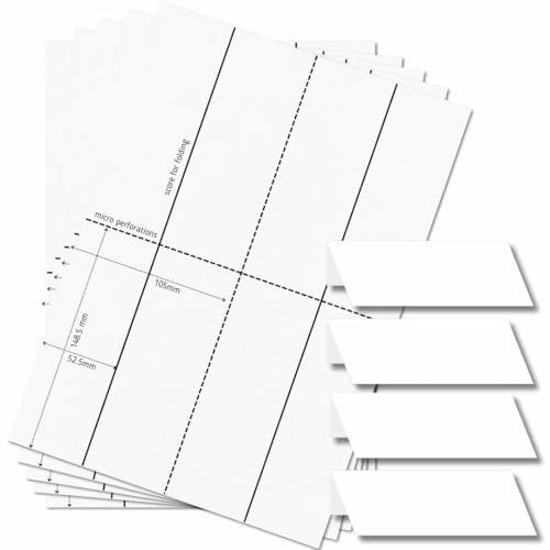 OfficeGear Zeltkarten, 4 Stück, 250 Blatt, 1000 Karten, 170 g/m², Großpackung, 52 x 148 mm, perforiert, bedruckbar, Klapptisch, Namenskarten für Konferenzen, Ausstellungen, Hochzeiten –