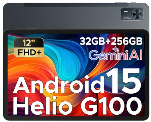 DOOGEE Tab E3+ Helio G100 Octa-Core, Tablette Android 15, Tablette 12 Pouces, FHD+ 90HZ, Tablette avec Carte SIM, 32Go + 256Go, 8800mAh, 13MP+5MP, 7,5 mm/Face ID/Quatre Haut-Parleurs, Gris
