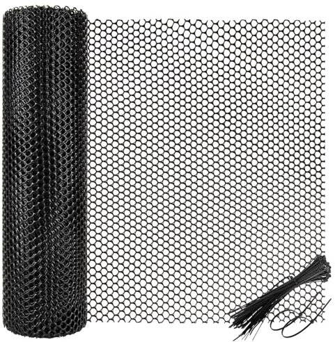 Chicken Wire Mesh Roll with 50 Pcs Fixed Straps, Heavy Duty Garden Plastic Fencing Net, Durable Rust-Proof Poultry Breeding Fence & Temporary Yard (40cm x 3m (8mm holes))