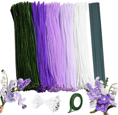 Barlone Pfeifenreiniger Blumen Set, 5 Farben Pfeifenputzer zum Basteln Blumen für Blumenstrauß DIY Basteln, 250 Stück Pipe Cleaner Flower Set mit 1 Klebeband, 15 Blumendraht, 100 Staubgefäß