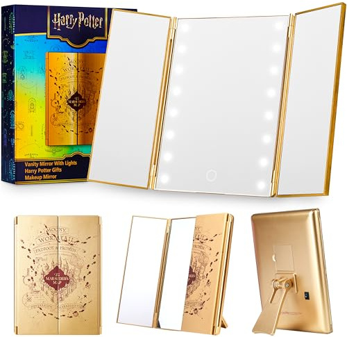 Get Trend Harry Potter LED Kosmetikspiegel mit Beleuchtung, Batteriebetrieben, Faltbarer Schminkspiegel mit Licht, Geschenke für Frauen & Teenager (Multi/Harry Potter)