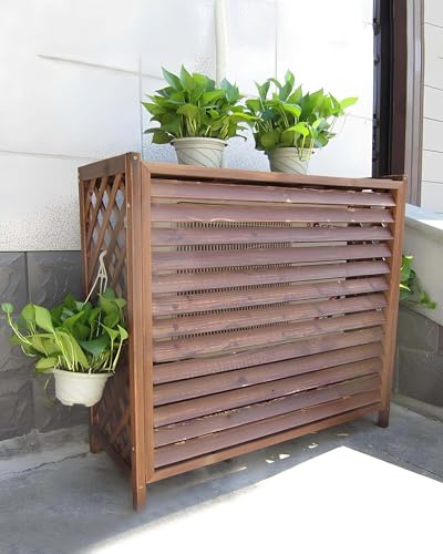 HRXQ Cache Climatiseur Extérieur Bois Massif Cadre Décoratif Durable Et Imperméable Couverture De Climatisation, Facile À Installer pour Jardin, Balcon Et Décoration Extérieure(XL-115x54x95cm)