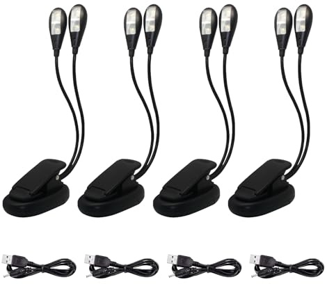 GERUI 4 Stück Notenständer LED-Licht, 8 LED-Licht mit USB-Kabel Lampe, Einstellbare Helligkeit 2 Gänge, Geeignet für Klavierständer, Schreibtisch, Notenständer