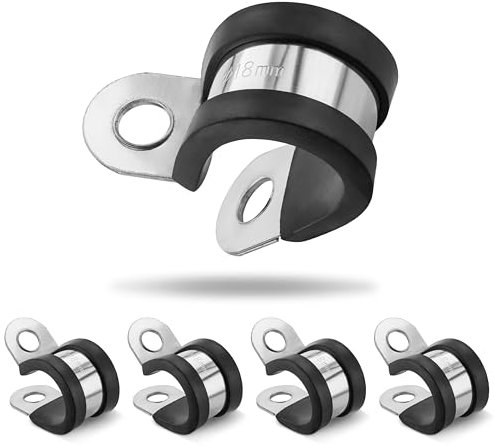 Poppstar 5x Fascette fermatubo a P in acciaio inox, campo di serraggio 18 mm, larghezza banda 20 mm, con profilo in gomma