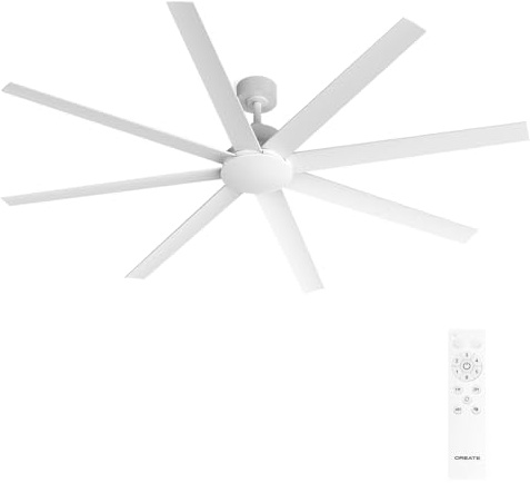 CREATE / WIND INDUSTRIAL XXL/Ventilador de techo blanco con mando / 40W, Silencioso, Ø183 cm, 6 velocidades, programable, función verano-invierno