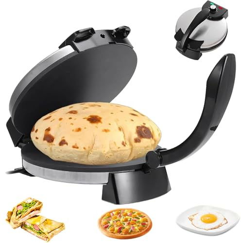 Electric Roti Maker, 2000W Tortilla Press with Adjustable Temperature & Double-sided Heating, Non-Stick Plates for Easy Chapati Making