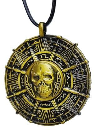 EDERUMI Pirate Coin Necklace, Double-Sided Antique Brass Pirate Accessories, Skull Necklace for Men Women and Kids, Halloween Costume Accessories for Pirate Party Cosplay, Halloween Dress Up Party Favors