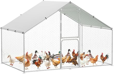 Garvee Large Metal Chicken Coop with Waterproof and Anti-UV Cover, Walk-in Poultry Cage, Large Chicken Pen, Outdoor Hen Run House for Backyard Farm Use, 9.8x6.5x6.5 ft