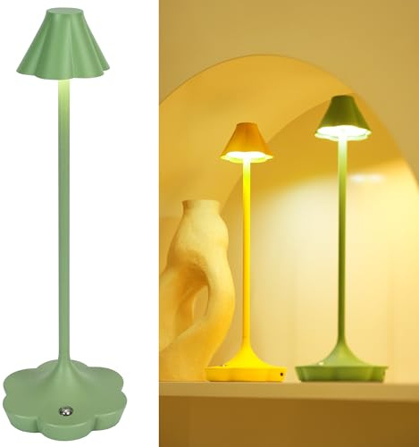 LuminexDesigns Rechargeable Table Lamp, Floral Design, AVEL TL18 | Touch-Dimmable Cordless Table Lamp, 2500mAh, 3 Light Colours & IP54 for Dining, Living Room, Cafés & Patios, Sage Green