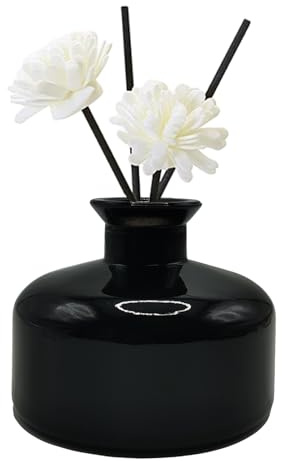 200 ml schwarze, runde Glas-Diffusor-Flasche, leer, nachfüllbar, Aromatherapie-Glas, Schilfrohr-Diffusor, Stäbchen, Flasche für Raumduft, Dekoration