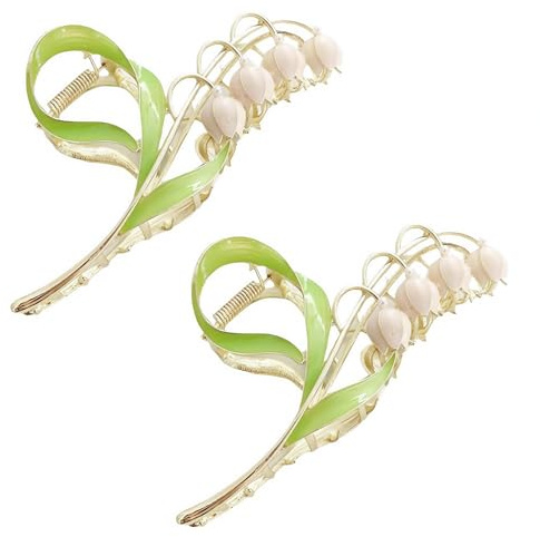 2 pinzas para el pelo con diseño de flor de lirio de los valles, pinzas de metal grandes, pinzas de orquídeas, accesorios de estilo para puntas gruesas y delgadas