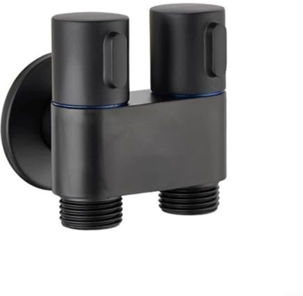 Sandyseptember Válvula de ángulo de salida doble montada en la pared G1/2 Controlador de agua Construcción de aleación para inodoro bidé baño Pulverizador de limpieza (negro)