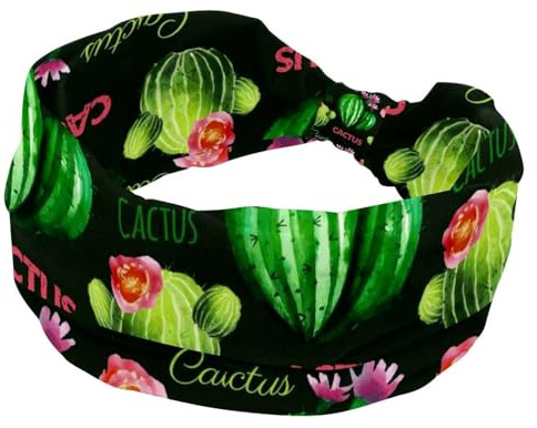 Watercolor Cactus Pattern Headbands for Women Girls, Wide Headband, Knotted Cross Turban Head Band, Non Slip Hairband for Yoga Workout Running