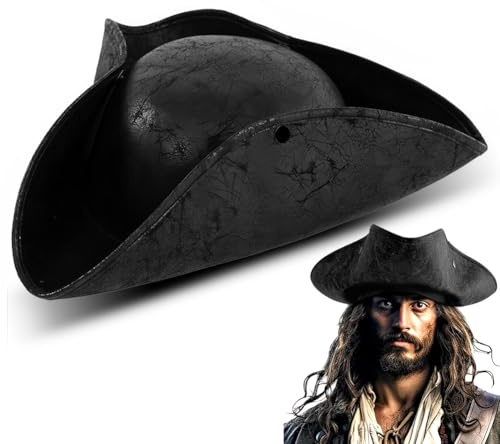 CARxlythic Piratenhut Piratenhut für Erwachsene,Leathers Dreispitz Hut Kolonialstil für Piraten-Mottoparty,Cosplay, Karneval, KostüMpartys,Halloween, Schwarz