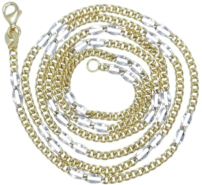 Never Say Never Panzerkette, flach, zweifarbig, 18 Karat Gold, 60 cm, 3,8 g, ideal für Herren und Damen.