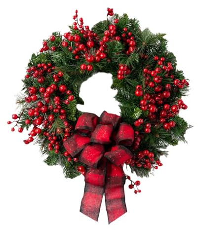 40cm Weihnachtskranz, Rot und Grün Weihnachtsdeko, Kreativ Weihnachtsgirlande, Kranz für Tür, Weihnachten Türkranz für Fenster, Haus und Garten (40cm)