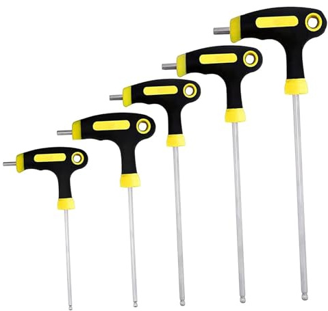 yuentoen 5 piezas T mango llaves allen,Metric T-Handle Ball cle allen,Llave Allen con mango en T (2,5/3/4/5/6 mm)